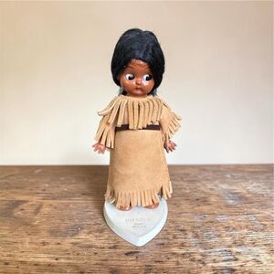 Unique Vintage Native American Hard Plastic Doll 6” Souvenir Toy 1960s